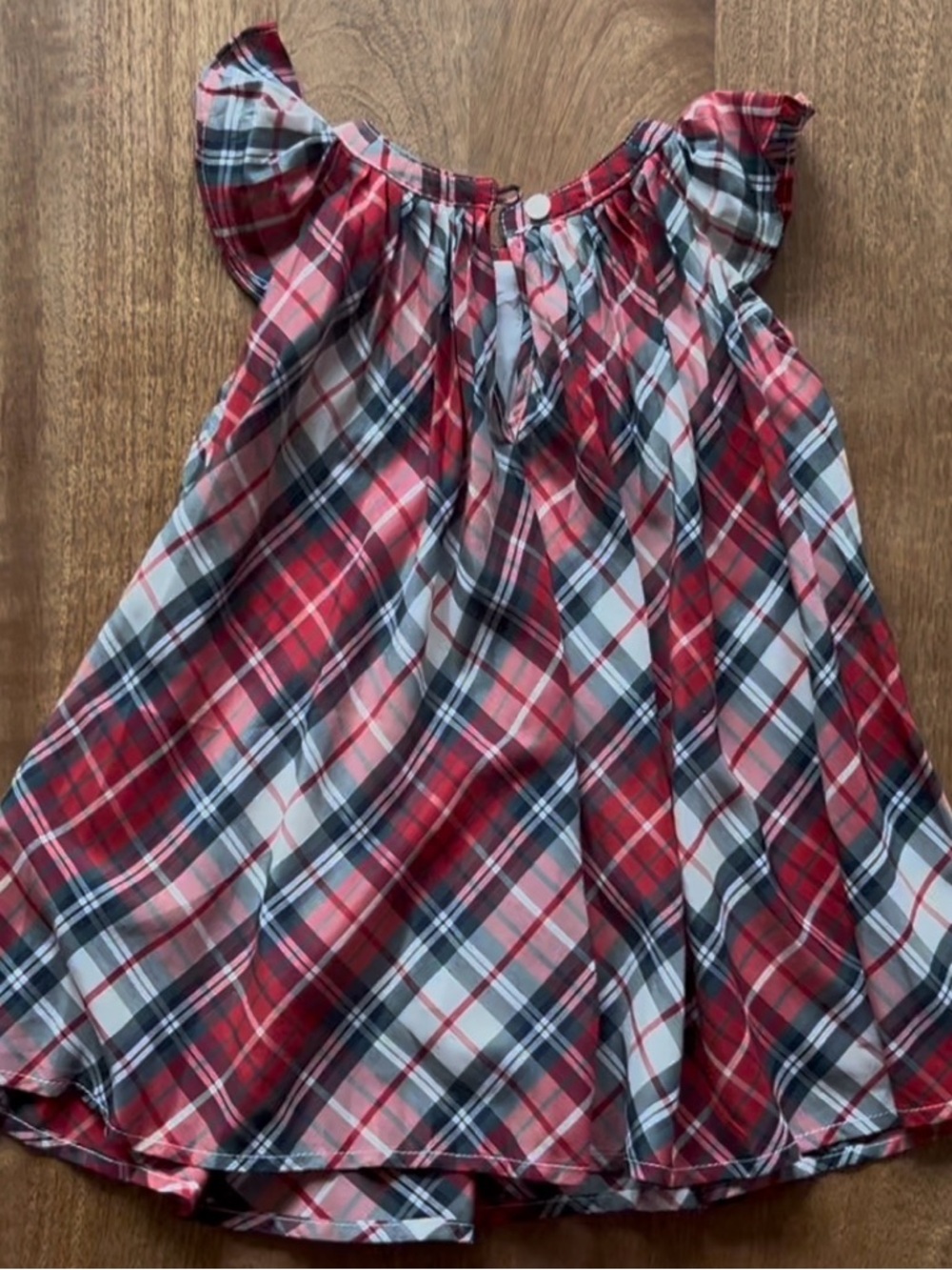 GAP Red Plaid Ruffle Sleeve Top